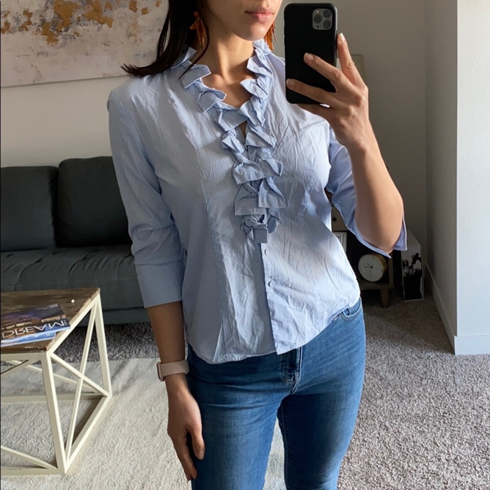 Talbots Blue Striped Button-Down Cotton Shirt - image 5